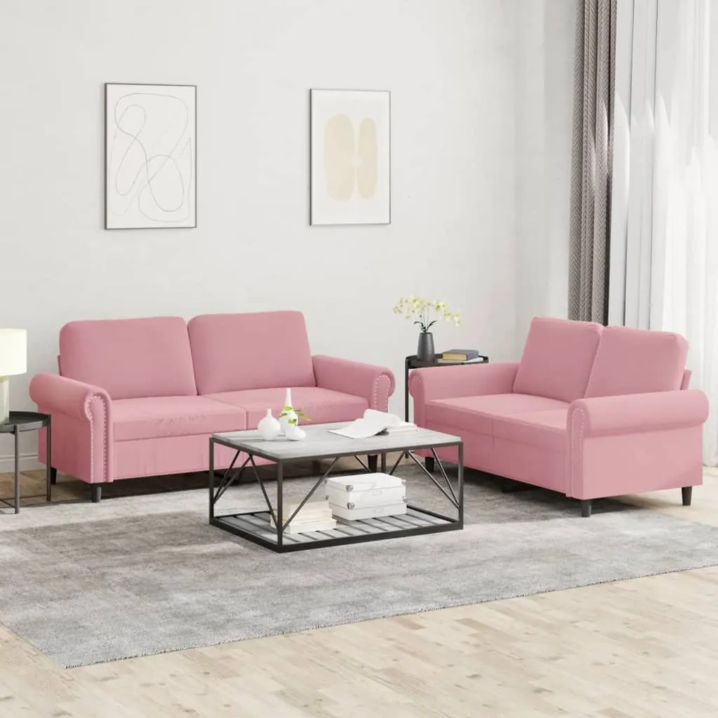 3202213 vidaXL 2 pcs conjunto de sofás com almofadões veludo rosa