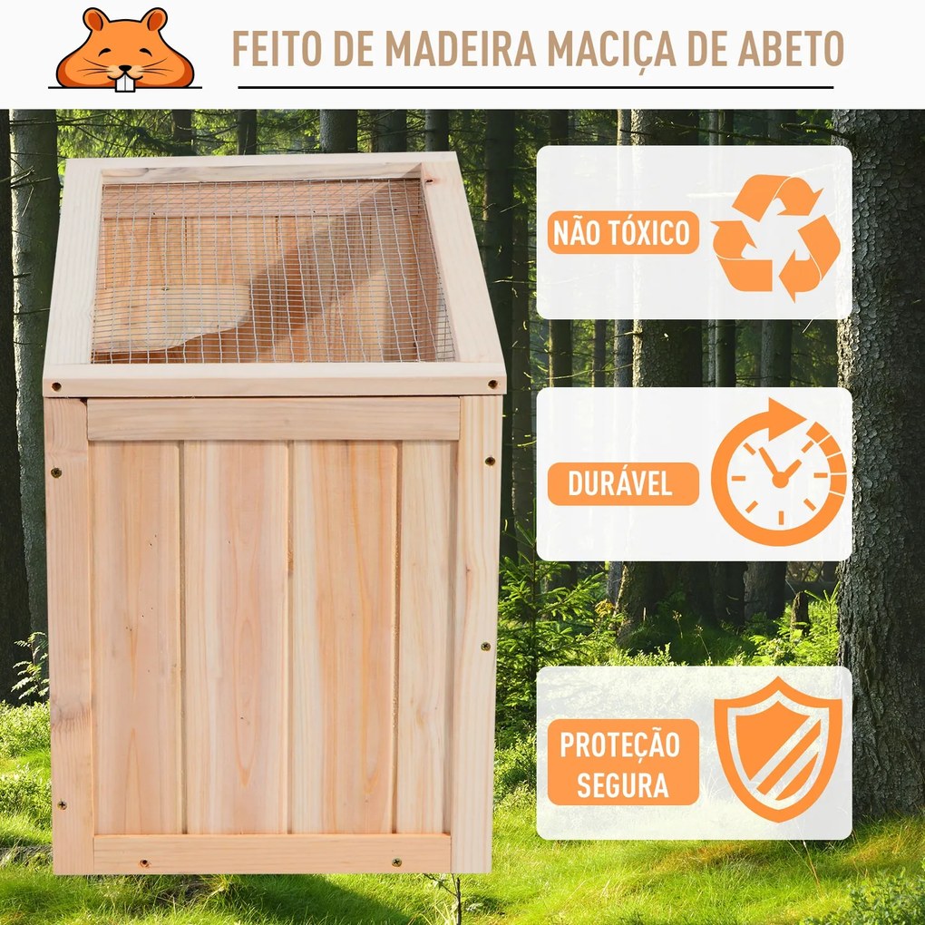 Gaiola de madeira de hamster Casa de roedores para pequenos animais 2 níveis 60x35x42cm