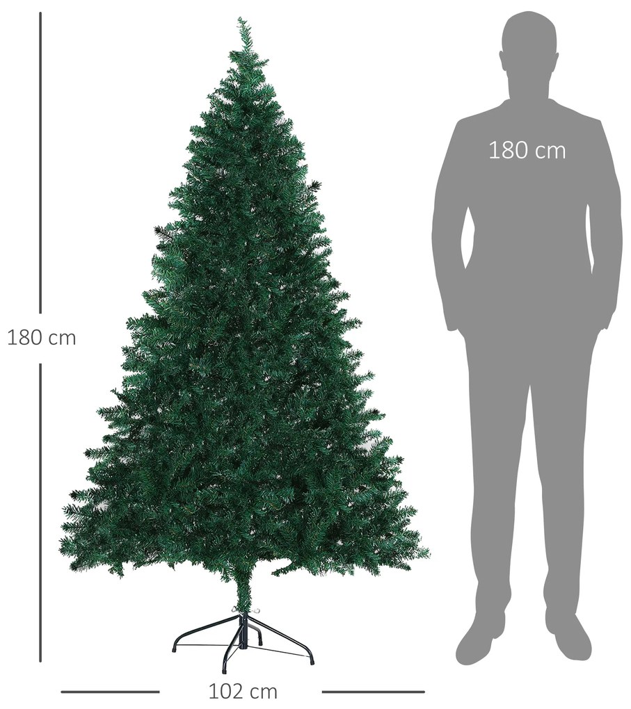 Árvore de Natal Artificial 180cm com 1000 Ramos de PVC Suporte Metálic