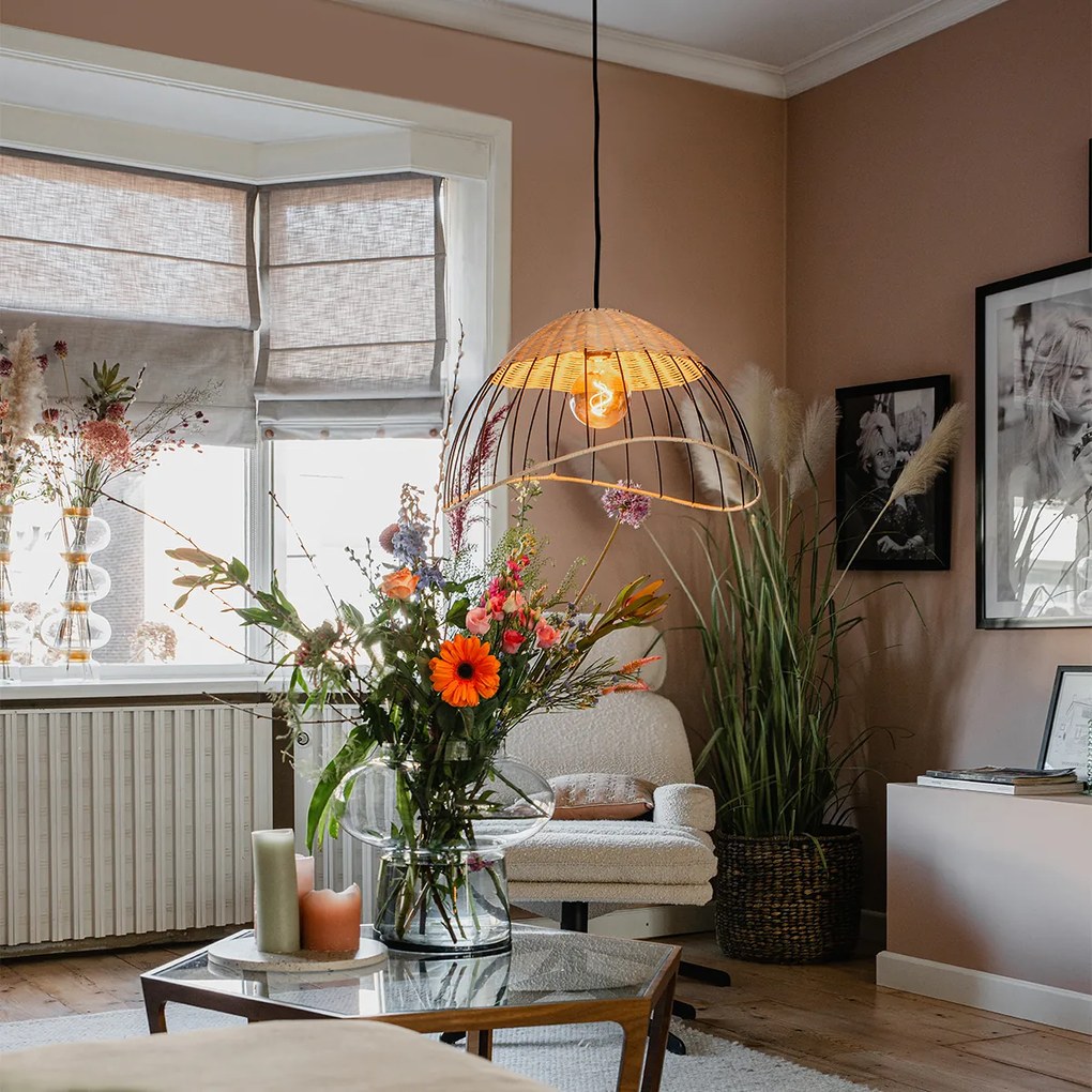 Candeeiro de suspensão e teto oriental preto com vime - Treccia Pua