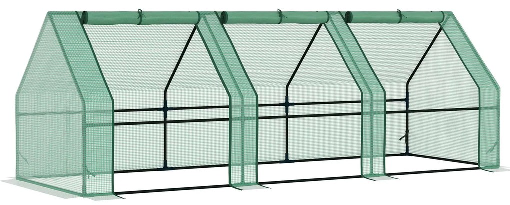 Outsunny Estufa de Jardim Terraço 270x90x90 cm Tipo Casa Tubo de Aço com 3 Janelas Estufa Pequena para Cultivo de Plantas Verde