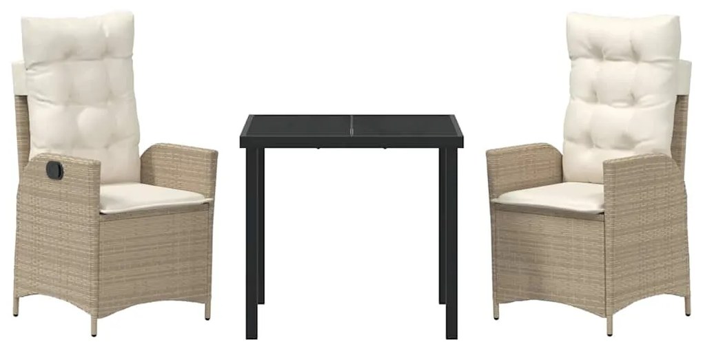 Conjunto de jantar de jardim de 3 peças com almofadas bege em rattan s