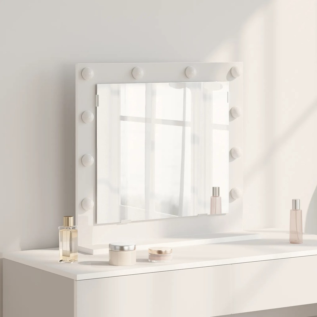 vidaXL Espelho de Maquilhagem com Luzes LED Branco 60x55x18 cm