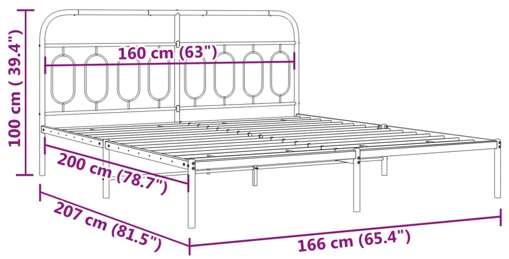 Estrutura de cama com cabeceira 160x200 cm metal preto