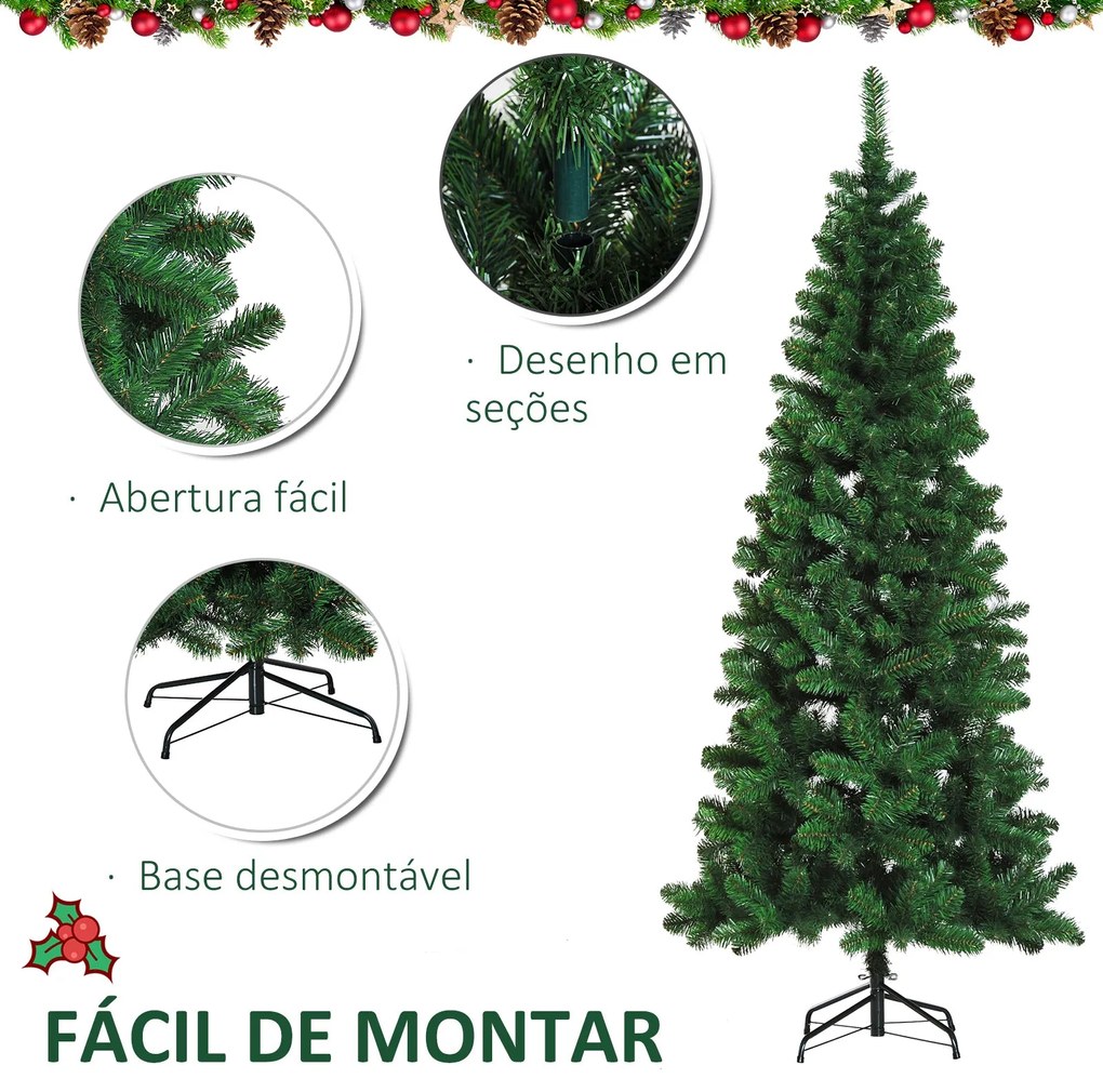 Árvore de Natal Artificial 210cm Ignífugo com 631 Ramos de PVC e Supor