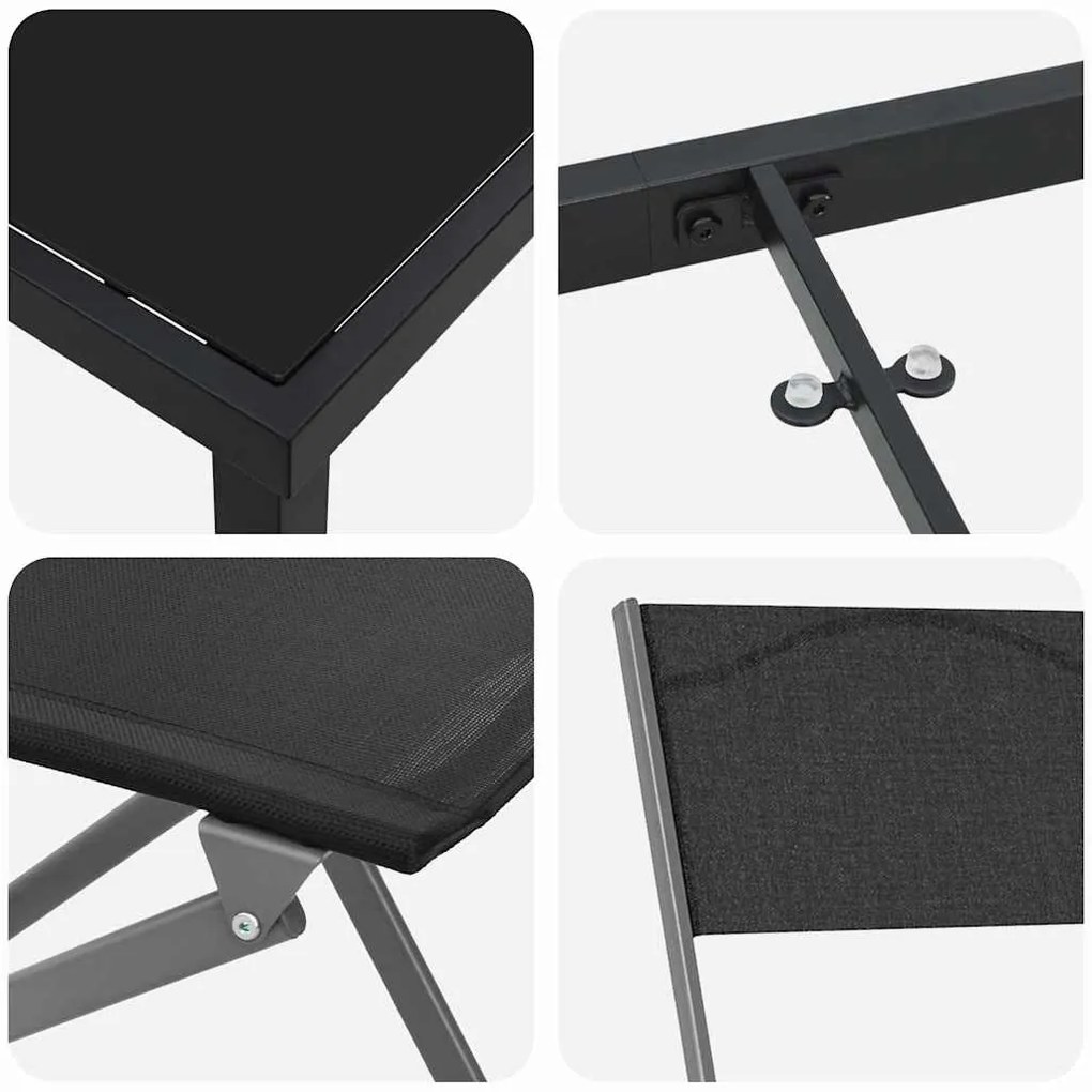 Conjunto de Jantar de Jardim 3 Peças Preto em Textileno e Aço