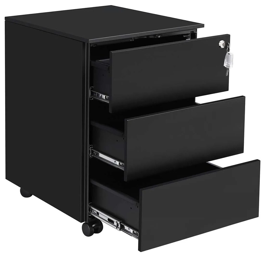 Armário móvel com 3 gavetas para escritório e arquivo | SONGMICS | 39 x 45 x 55 cm | preto matte | OFC63BK.