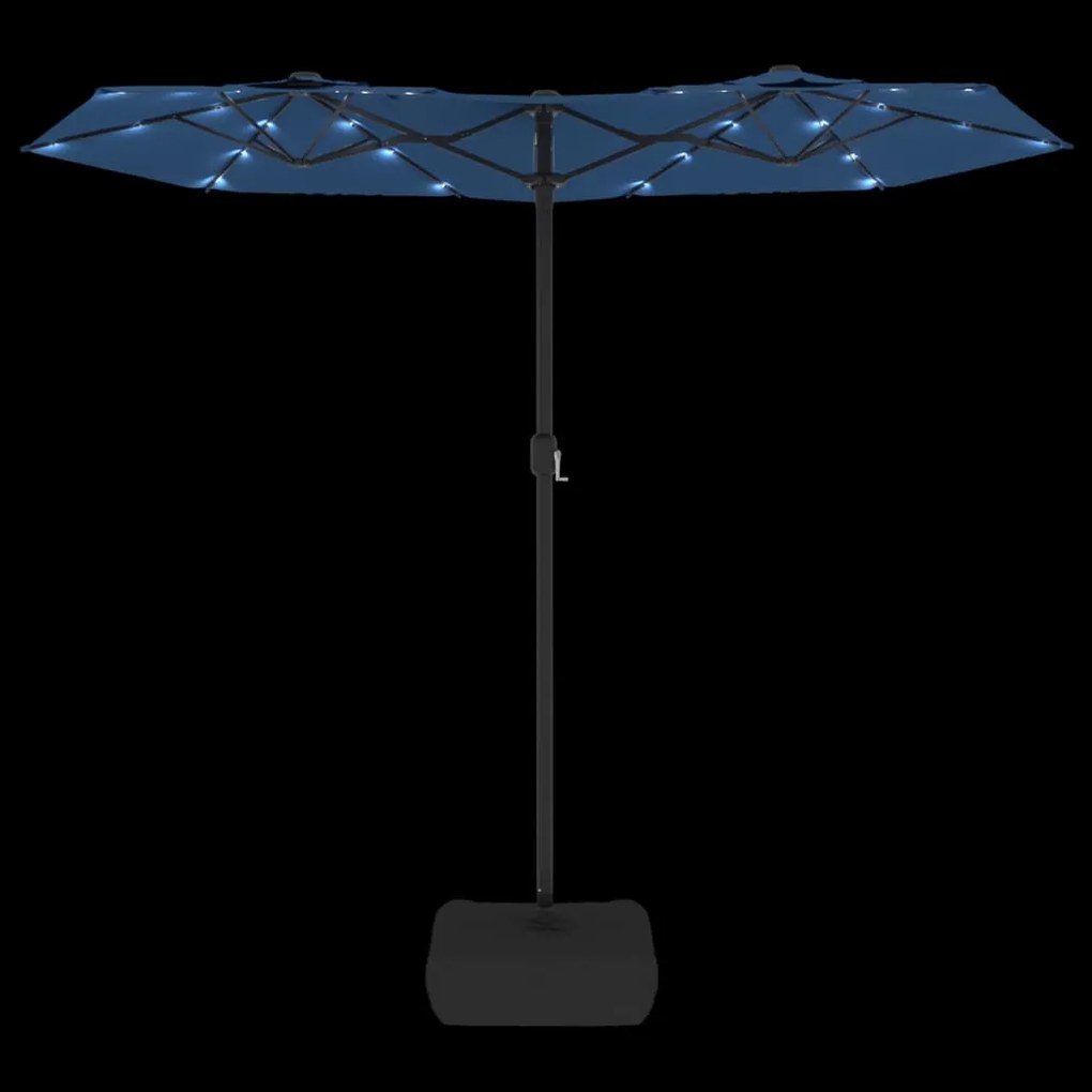 Guarda-sol de jardim c/ cabeça dupla/LED 316x240 cm azul-ciano