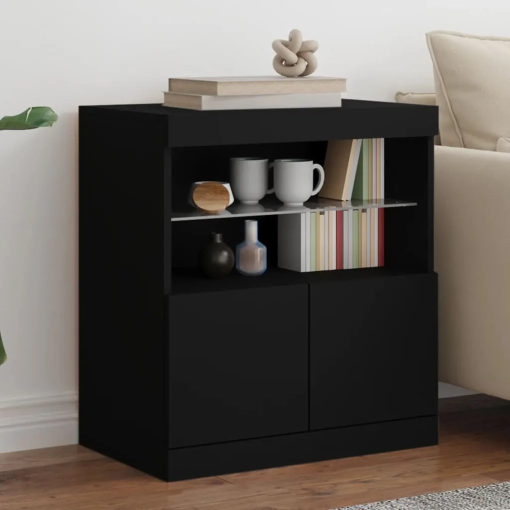 vidaXL Aparador com luzes LED 60x37x67 cm preto