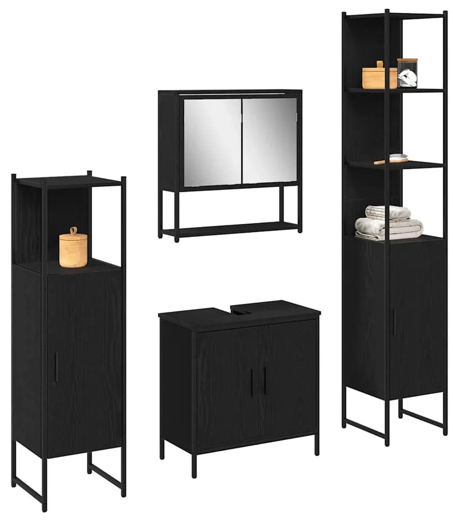 Conjunto de 4 Peças para Casa de Banho Carvalho Preto Madeira de Engen