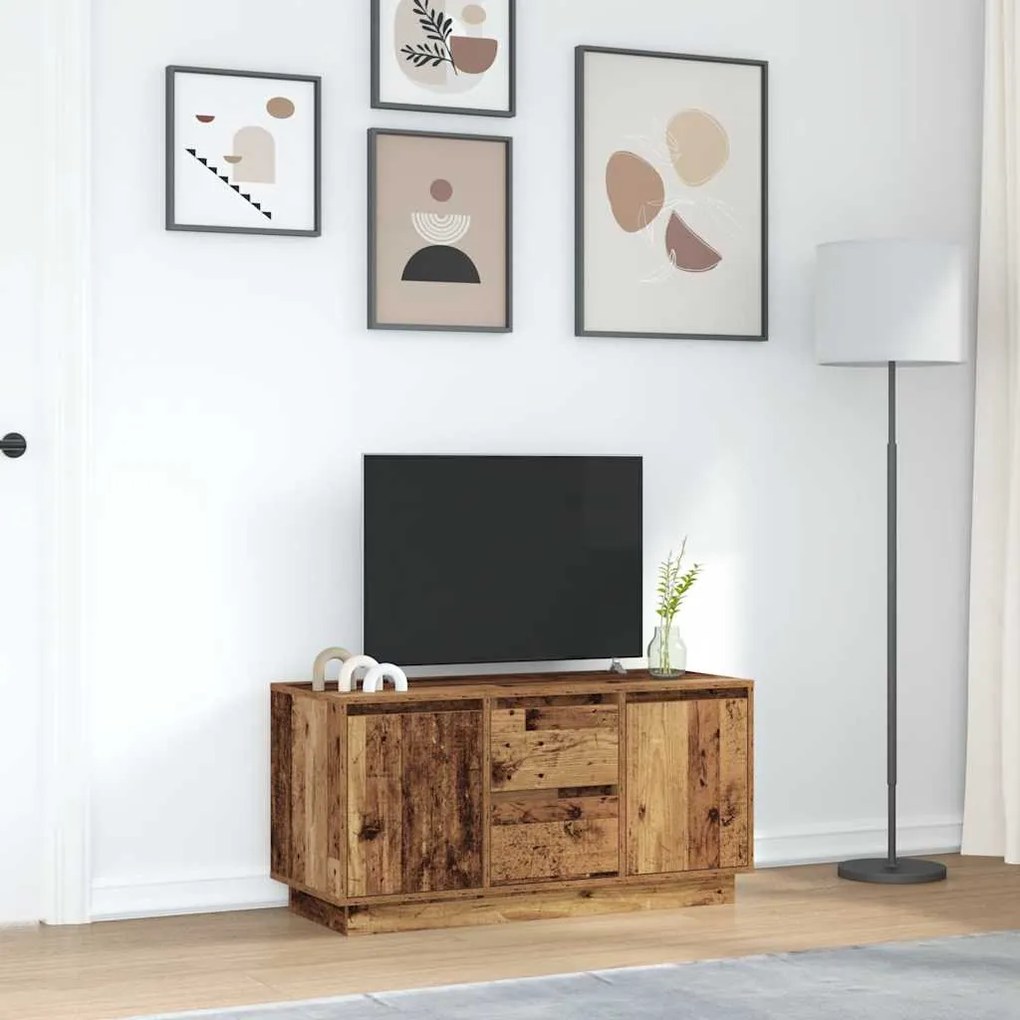 Móvel de TV com luzes LED 100x41x50 cm madeira velha