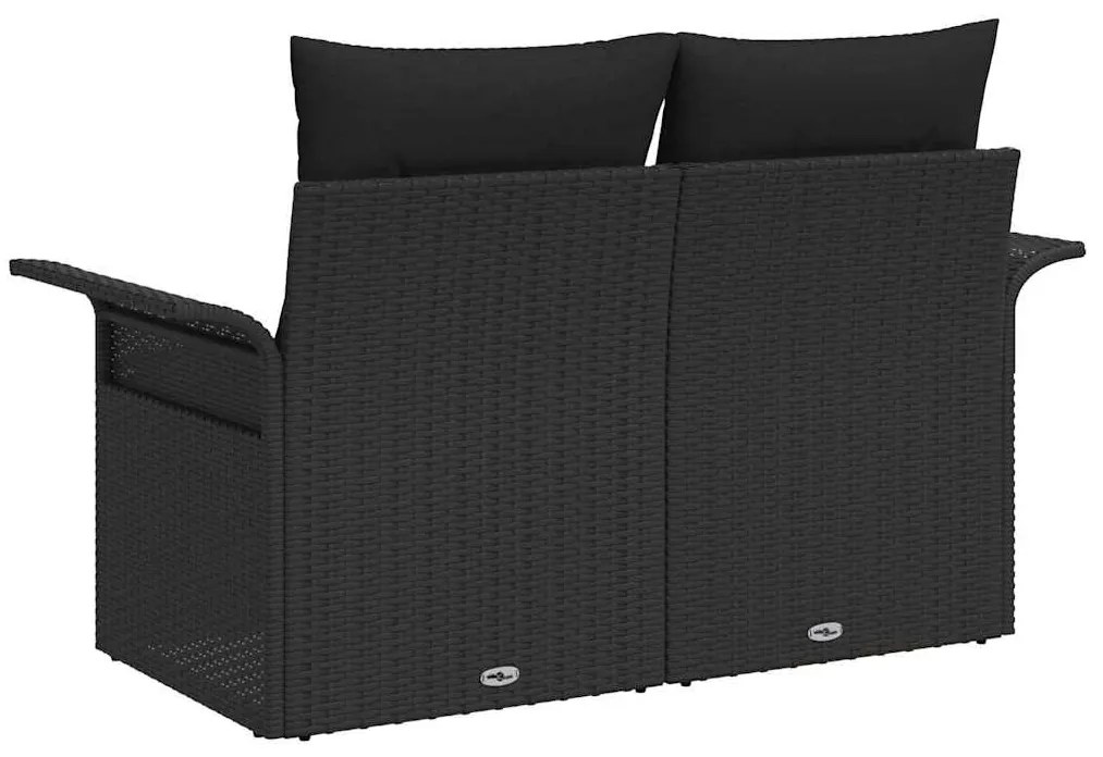 Sofá de Jardim 2 Lugares com Almofadas Preto Polyrattan