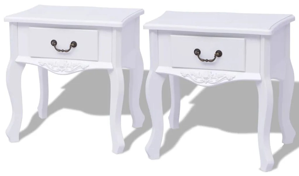 vidaXL Mesas de cabeceira, 2 pcs, MDF, branco
