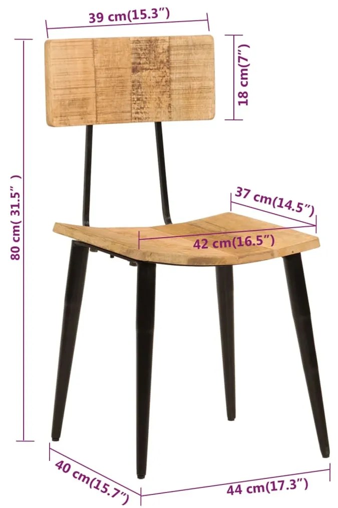 Cadeiras de jantar 2 pcs 44x40x80cm madeira de mangueira maciça