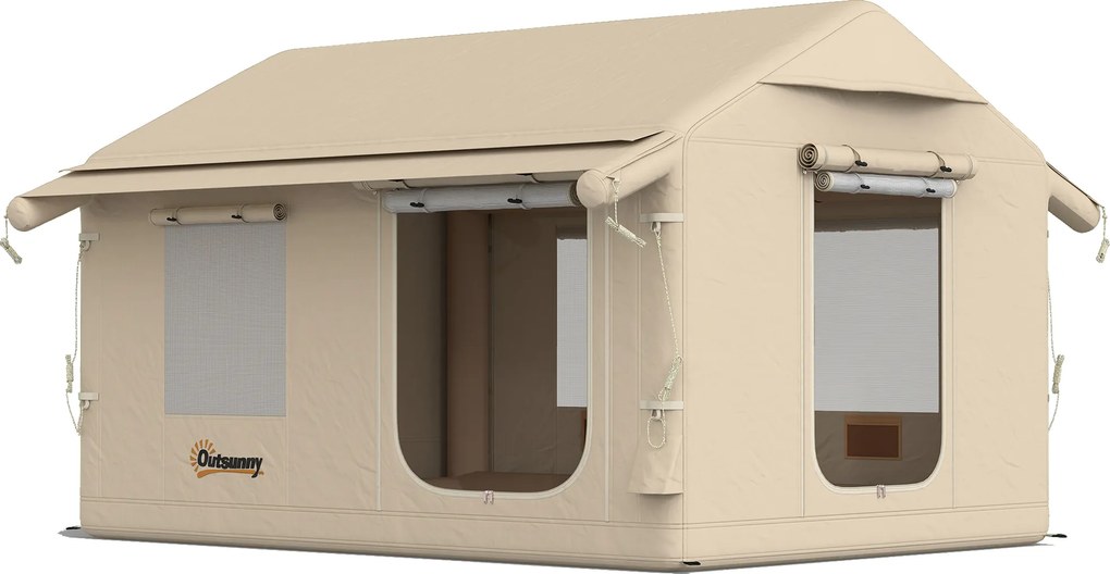 Outsunny Tenda Campismo 4 Estações, Impermeável 3000 mm, Caqui, com Bomba Inflável | Aosom Portugal
