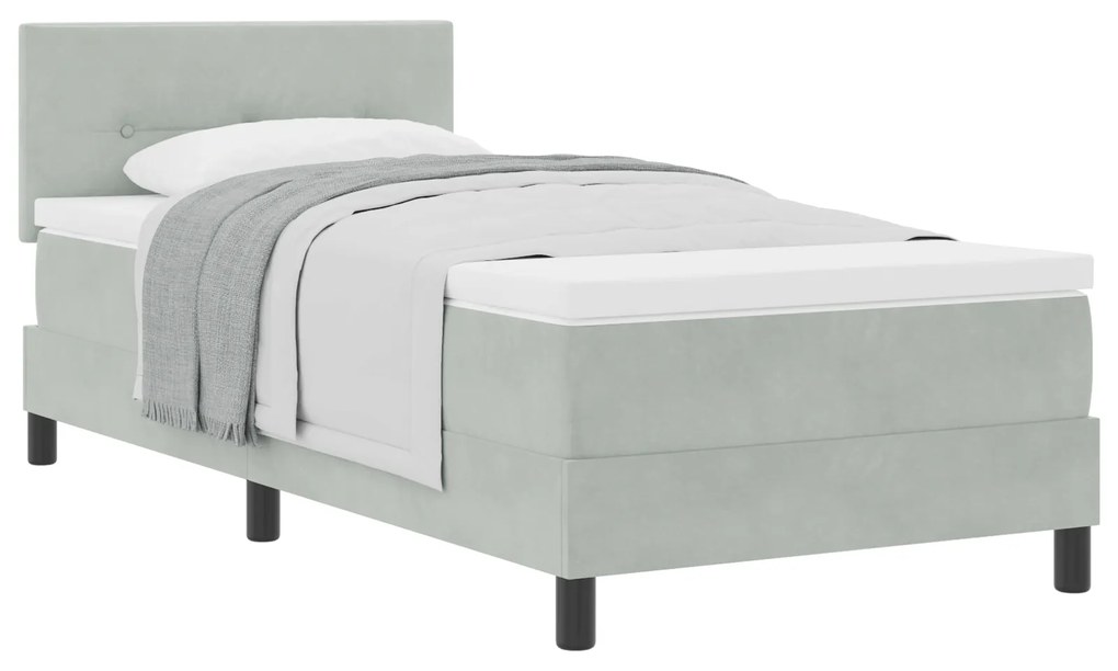Cama Box Spring vidaXL com Colchão Cinza Claro 90x200 cm Veludo