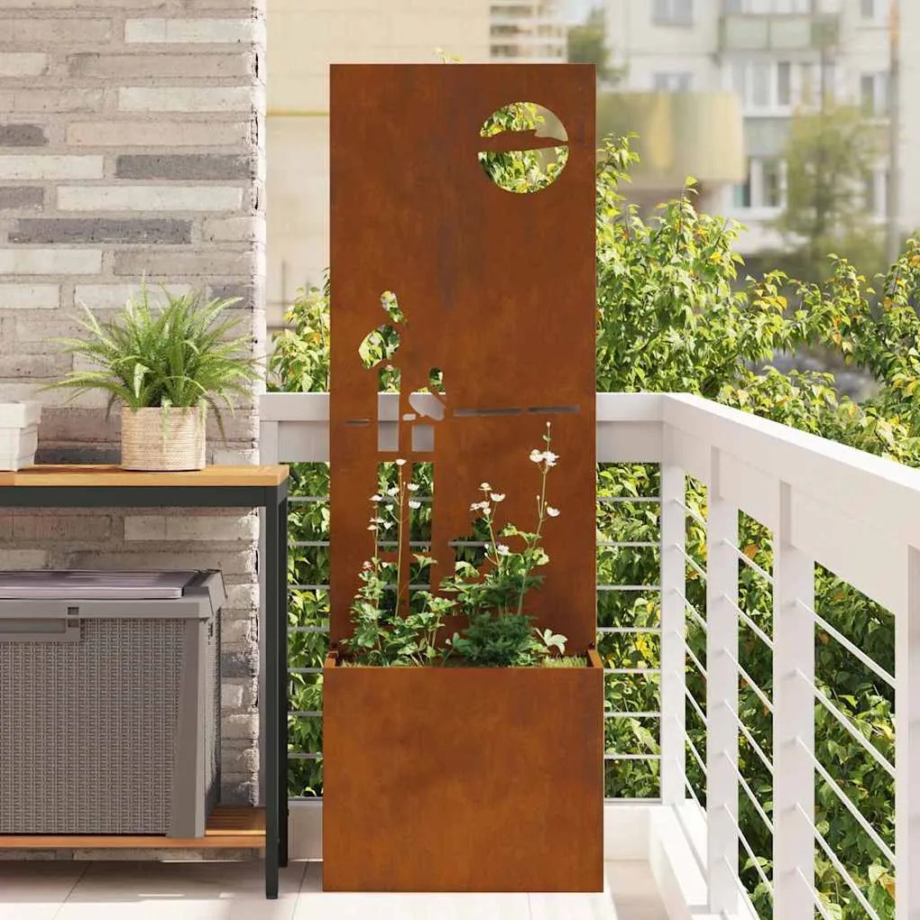 vidaXL Vaso de Jardim com Painel Decorativo Ferro Enferrujado