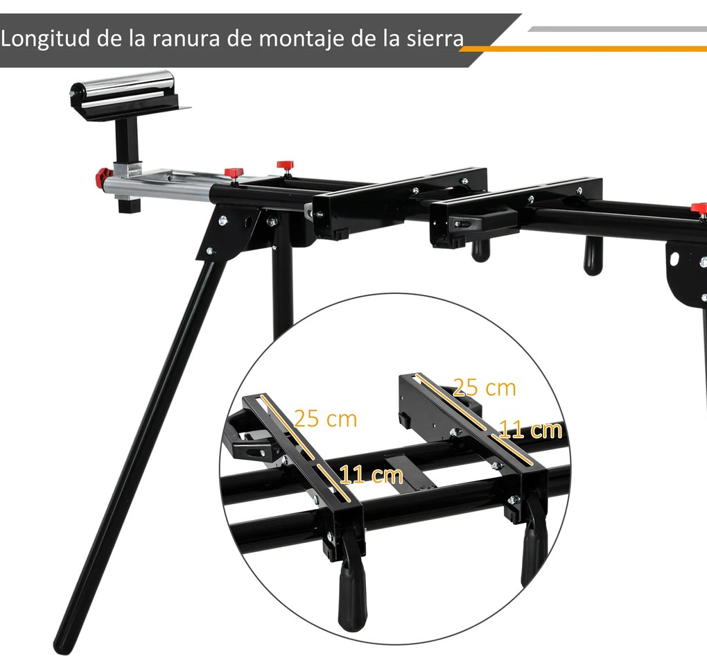 DURHAND Suporte portátil dobrável para serra de esquadria com altura ajustável e extensível Fácil de transportar e armazenar 213x64x102 cm Preto