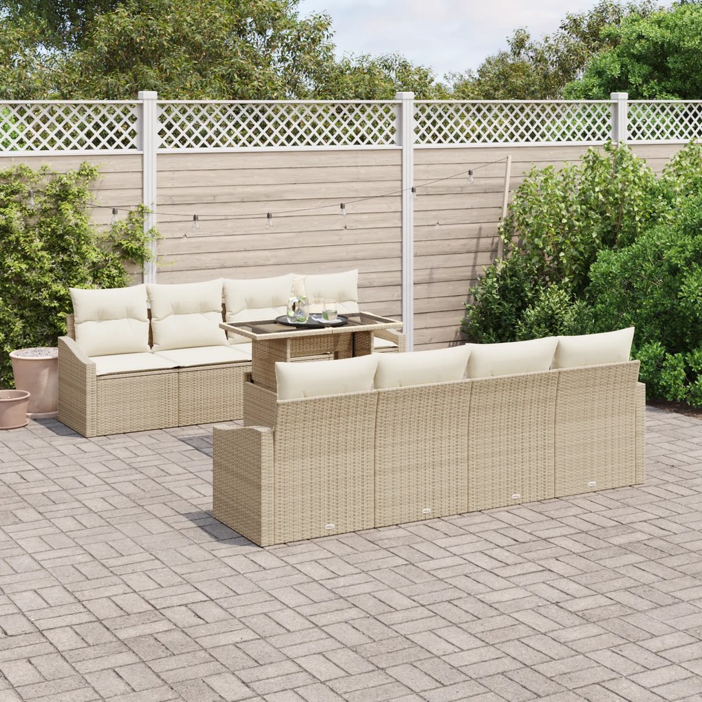 Conjunto de Sofá de Jardim com 7 Peças e Almofadas Bege em Rattan