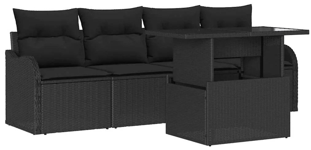 Conjunto de Sofá de Jardim de 5 Peças com Almofadas Rattan Poliéster P