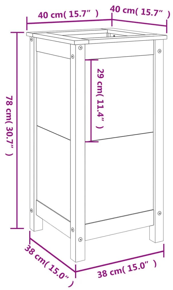 Vaso/floreira de jardim 40x40x78 cm pinho maciço cinzento