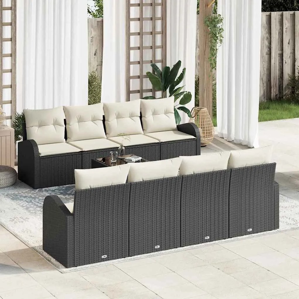 Conjunto de Sofá de Jardim de 9 Peças com Almofadas Pretas