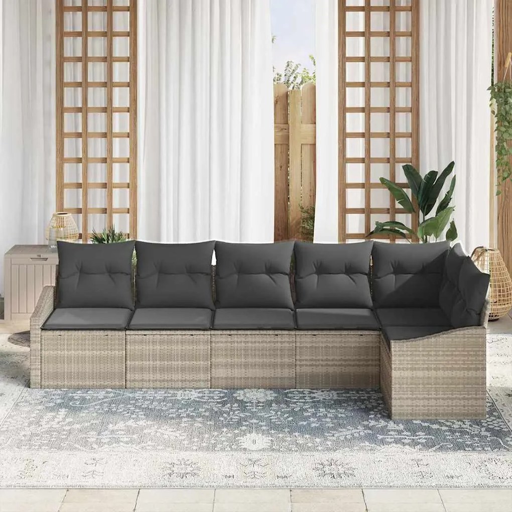 Conjunto de Sofá de Jardim 6 Peças com Almofadas Cinza Claro de Rattan
