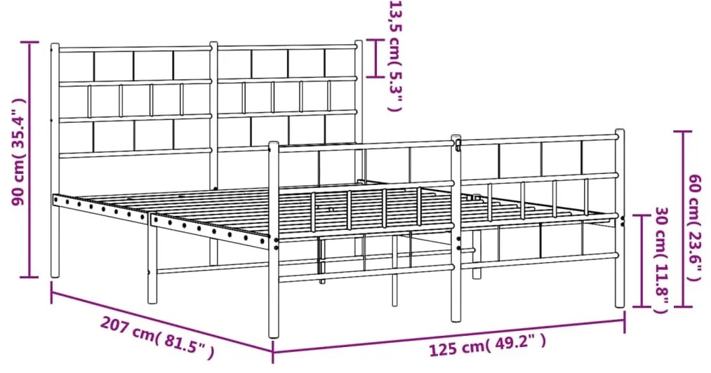 Estrutura de cama com cabeceira e pés 120x200 cm metal preto