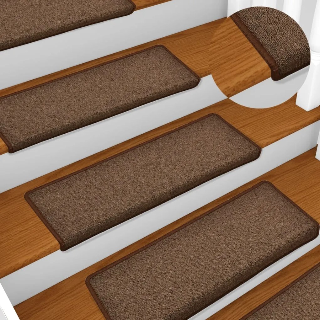 vidaXL Tapete/carpete para degraus 15 pcs 65x21x4 cm castanho