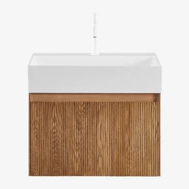 Conjunto De Móvel De Casa De Banho Em Madeira Com Lavatório Integrado Aldeia Castanho Fresno & Sem Espelho & Branco ↑20 - Sklum