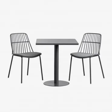 Conjunto De Mesa Quadrada Mizzi 70x70 Cm E 2 Cadeiras De Jardim Maeba Cinza Grafito - Sklum
