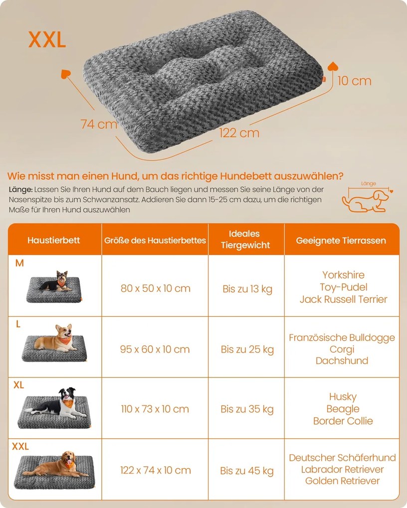 Cama para cães XXL 122 x 74 cm com estofamento macio cinza ardósia