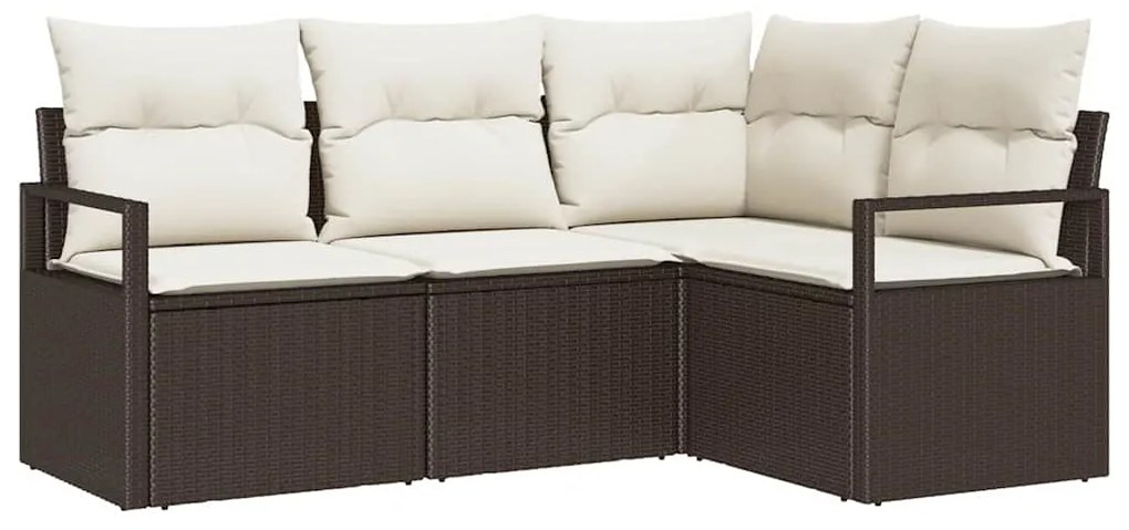 Conjunto de Sofá pra Jardim 4 Peças com Almofadas Castanho em Rattan