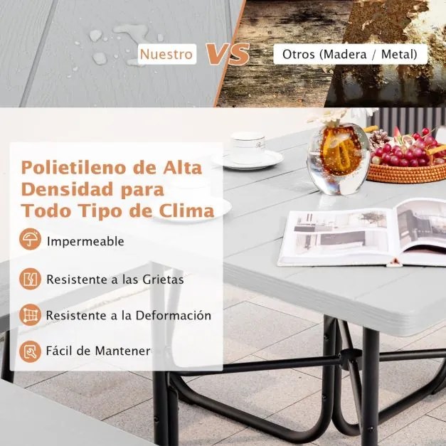Conjunto de moveis jardim Mesa redonda e 4 bancos para 8 pessoas Carga 225 kg para jardim terraço campismo Branco