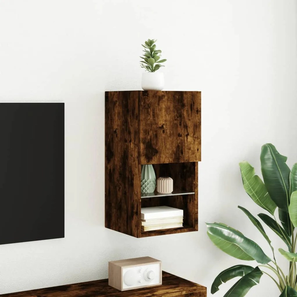 Móvel de TV com luzes LED 30,5x30x60 cm carvalho fumado