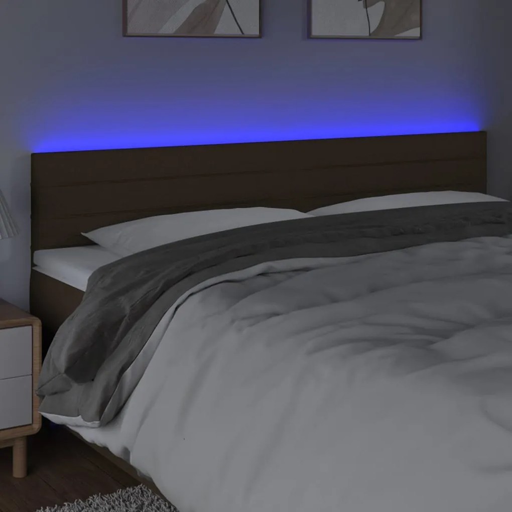 Cabeceira de cama c/ luzes LED tecido 160x5x78/88 cm castanho