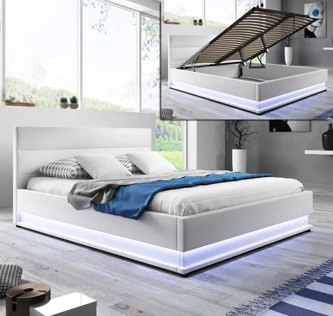 Cama Hidráulica com Arrumação "Naomi" - 150x190 cm - Branco - Polipele