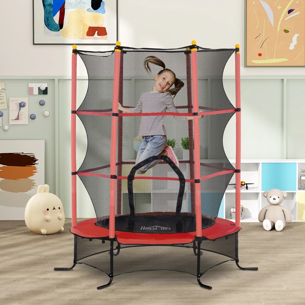 Trampolim infantil Ø 1,63 × 1,9 m de altura Rede de segurança Porta com fecho de correr Proteção para molas 6 postes almofadados Incluído Vermelho