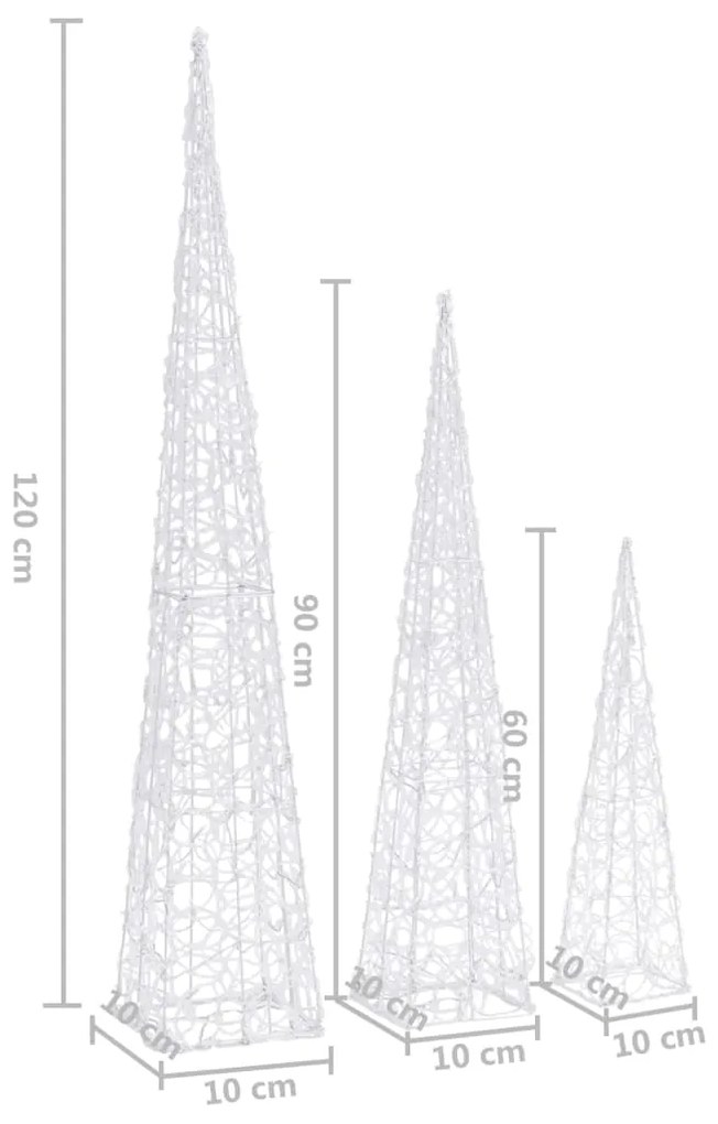 Conj. cones iluminação dec. + LED multicor acrílico 60/90/120cm