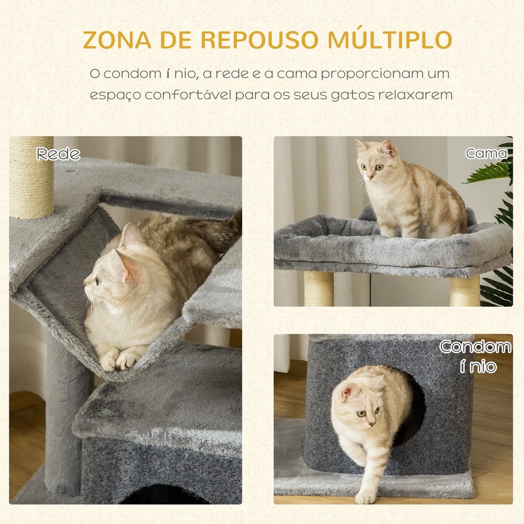 PawHut Arranhador para Gatos Altura 90 cm Torre para Gatos de 3 Níveis