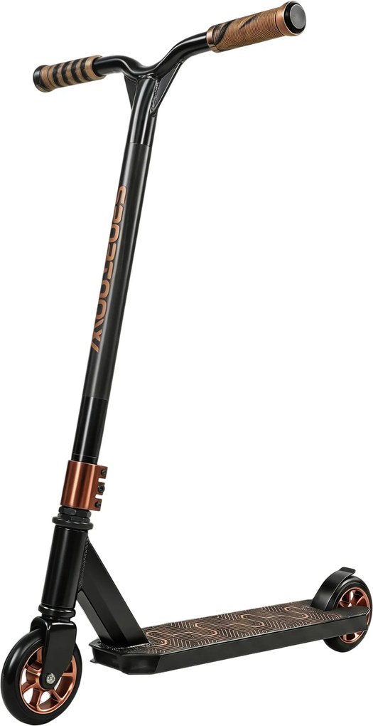 Trotinete Acrobática com Guiador 360° Rolamentos ABEC-9 Rodas de PU de 120 mm Estrutura de Alumínio 66x47x81 cm Dourado