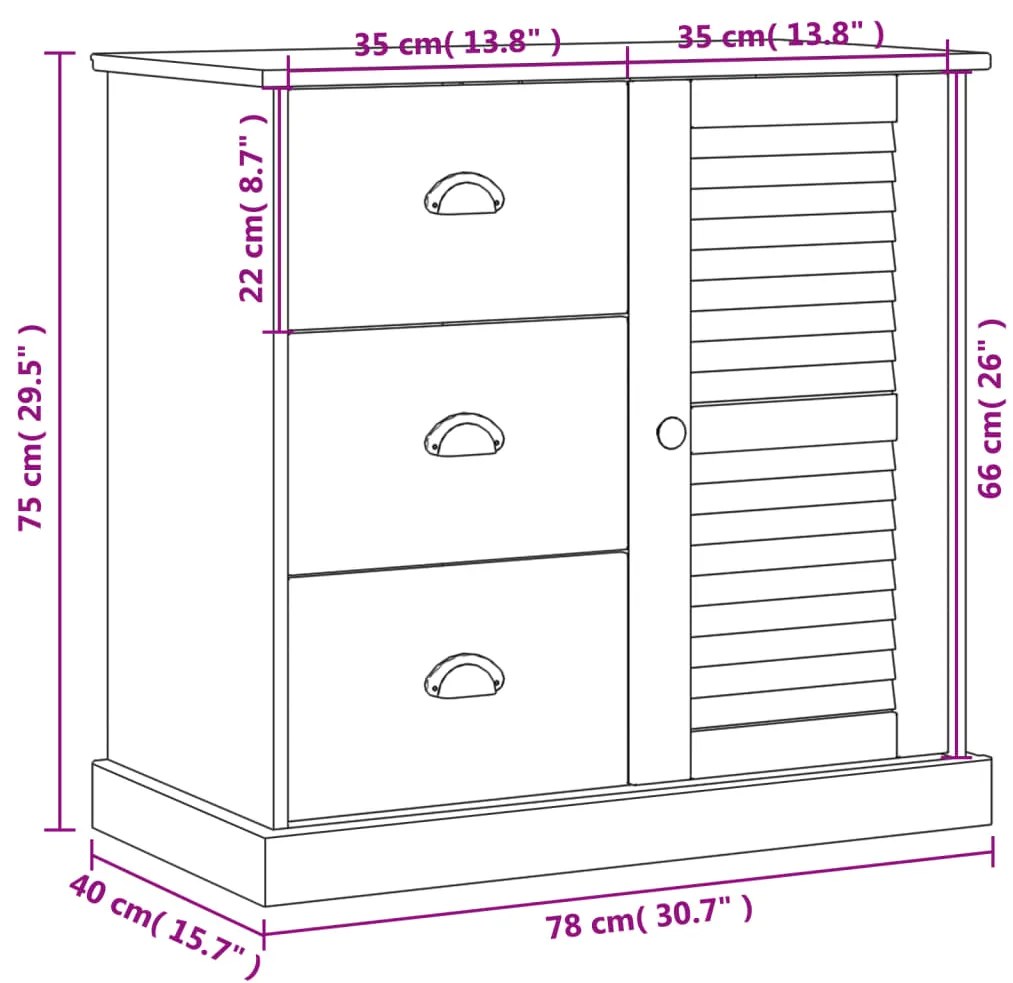 Aparador com gavetas VIGO 78x40x75 cm pinho maciço branco