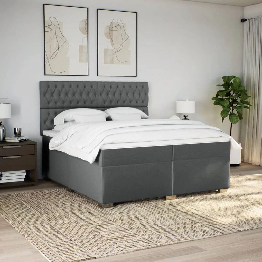 Cama com molas/colchão 200x200 cm tecido cinzento-escuro