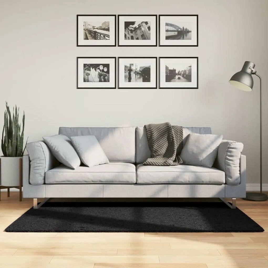 Tapete shaggy de pelo alto PAMPLONA 80x150 cm preto