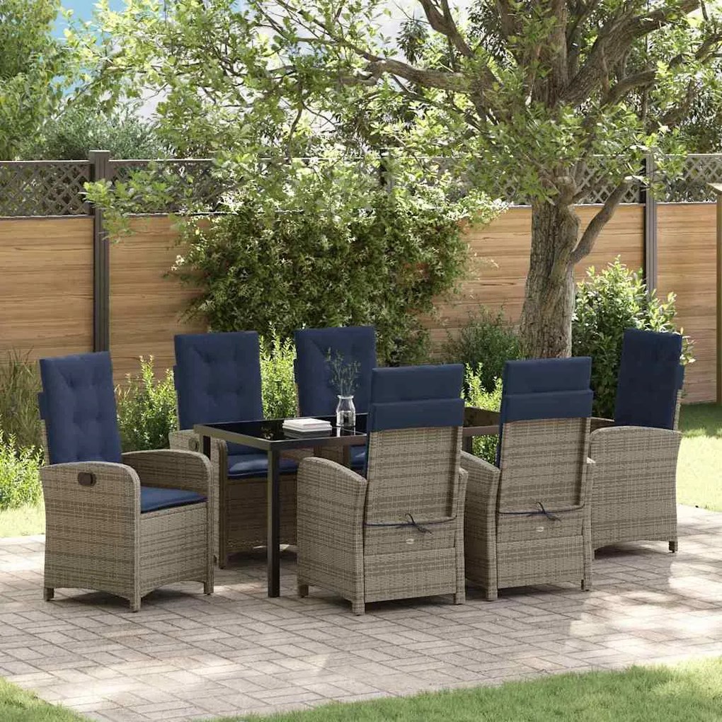 vidaXL Conjunto de Jantar de Jardim de 7 Peças com Almofadas em Rattan Sintético Cinza