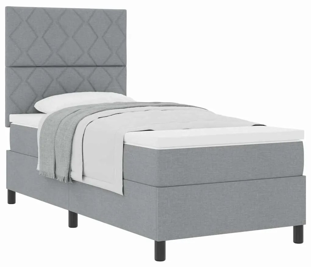 Cama com Estrado e Colchão Cinza Claro 90x200 cm Tecido