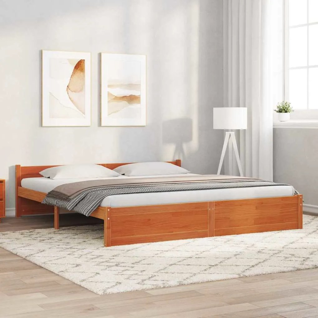 vidaXL Estrutura da Cama com cabeceira Castanho-mel 200 x 200 cm