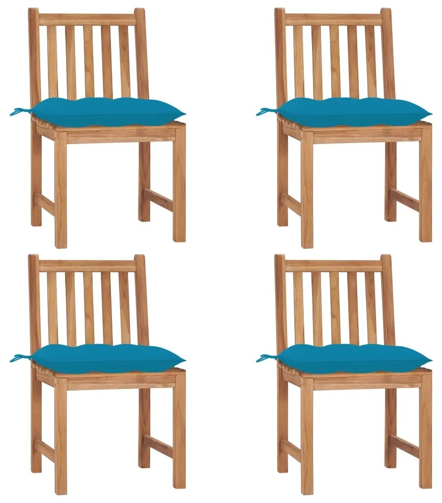 vidaXL Cadeiras de jardim c/ almofadões 4 pcs madeira de teca maciça