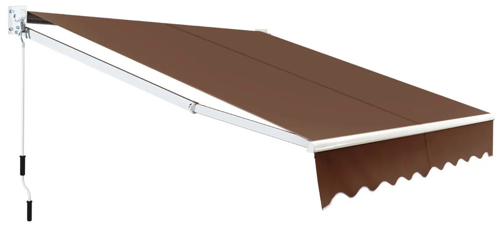 Toldo retrátil 245 x 200 cm com manivela manual em poliéster impermeável, marquise em alumínio para porta de parede ou janela Castanho