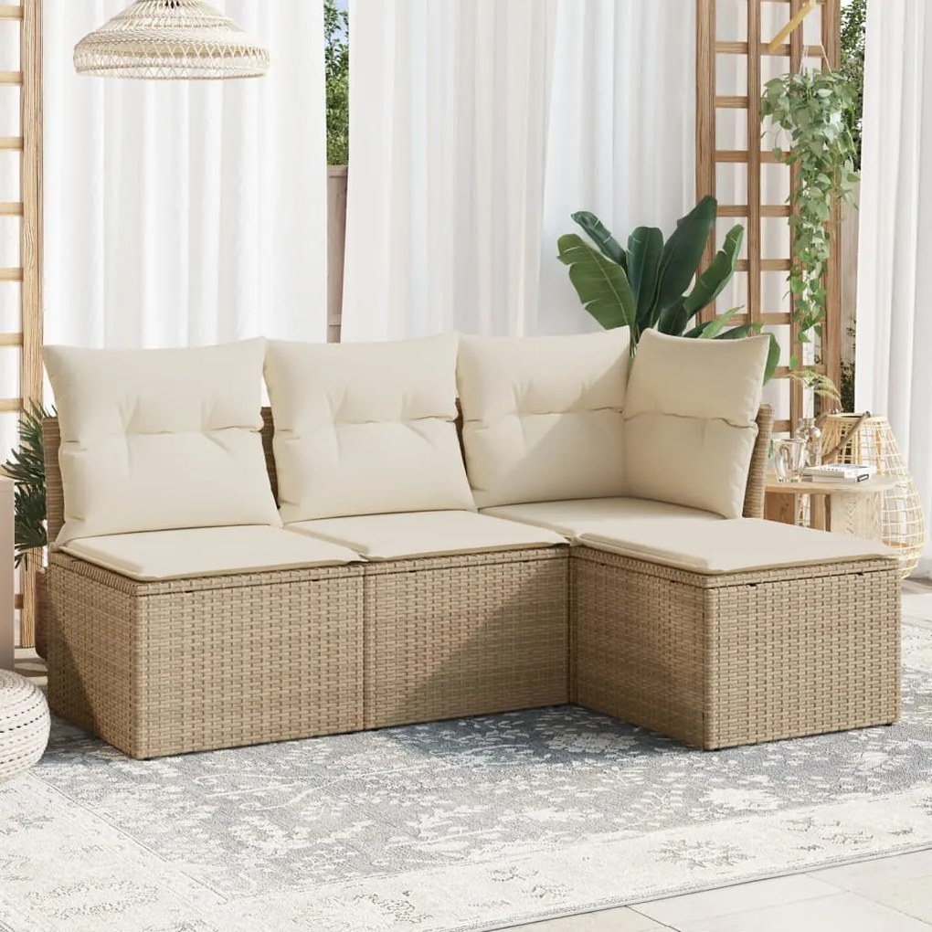 vidaXL 4 pcs conjunto de sofás para jardim c/ almofadões vime PE bege